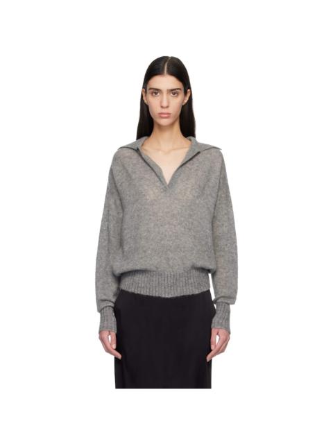 TOM FORD Gray Ultrasoft Cashmere Silk Oversized Open Polo