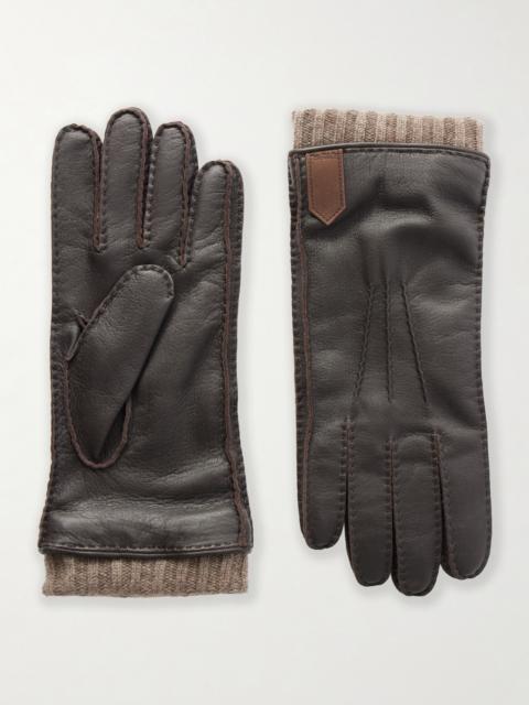 Canali Ribbed Cashmere-Trimmed Leather Gloves