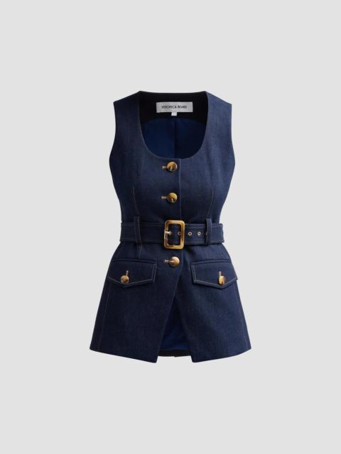 VERONICA BEARD Women's Becker Stretch-Denim Belted Vest - Midnight Wash