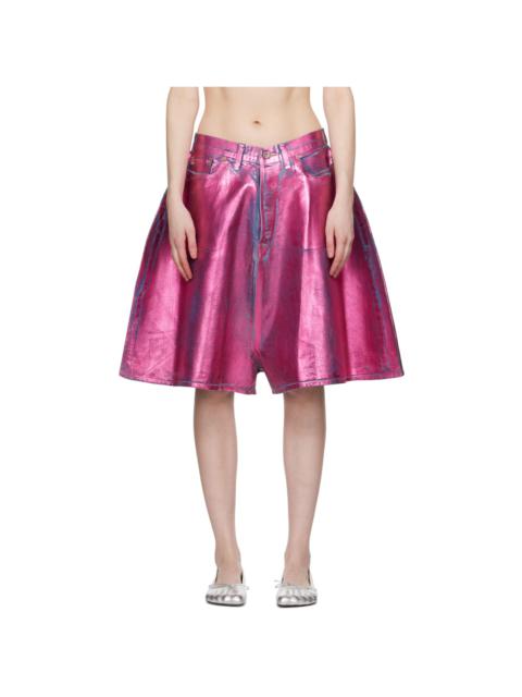 doublet Pink Foil-Coated Denim Shorts