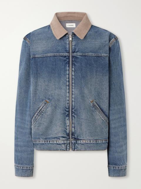 FRAME Corduroy Trimmed Cotton and Lyocell-blend Denim Jacket