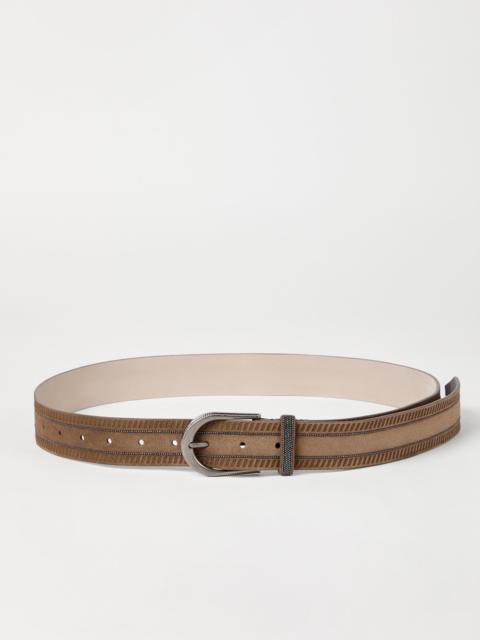 Brunello Cucinelli Suede textured belt with shiny stripes
