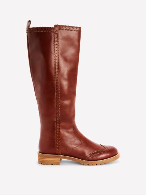 BODEN Brogue Detail Knee Boots-Tan