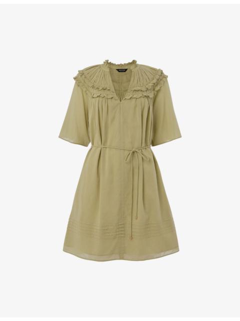 WHISTLES Frill-Trim Belted-Waist Cotton Mini Dress