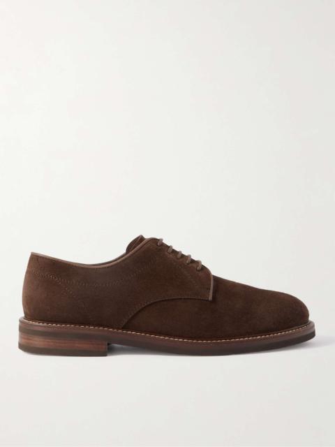 Leather-Trimmed Suede Derby Shoes