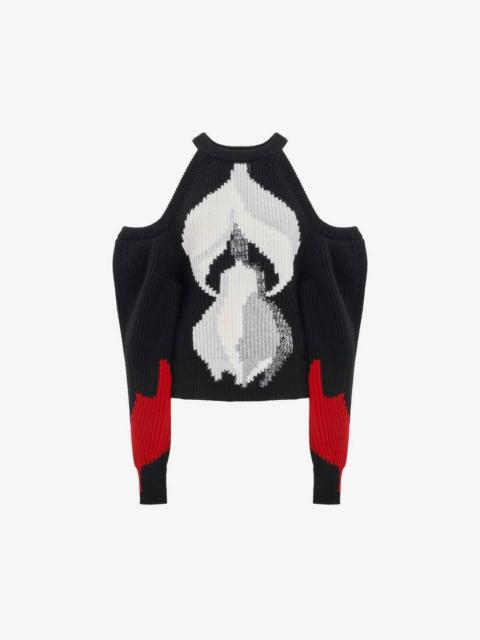 Women's Upside-down Orchid Jumper in Black/red/grey