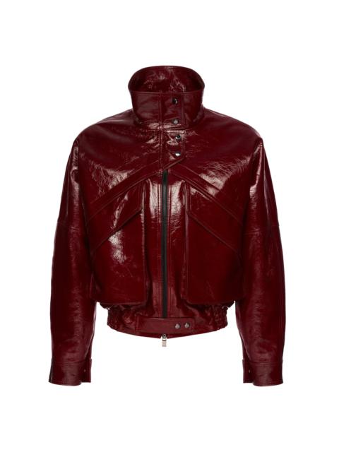 Cropped Patent Leather Jacket burgundy