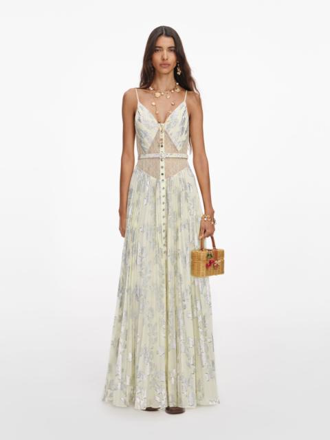 self-portrait Yellow Metallic Chiffon Maxi Dress