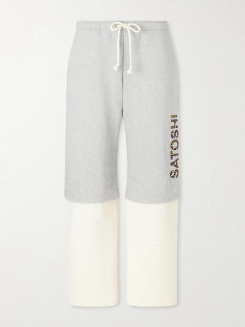 SATOSHI NAKAMOTO Wide-Leg Logo-Embellished Cotton-Jersey and Waffle-Knit Sweatpants