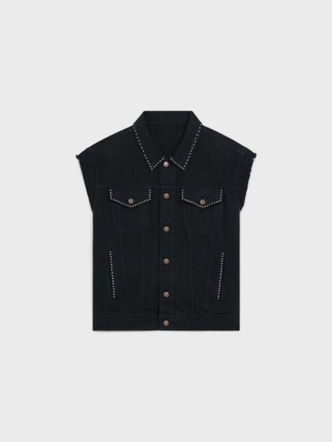 CELINE DENIM TRUCKER JACKET WITH ARTIST EMBROIDERY