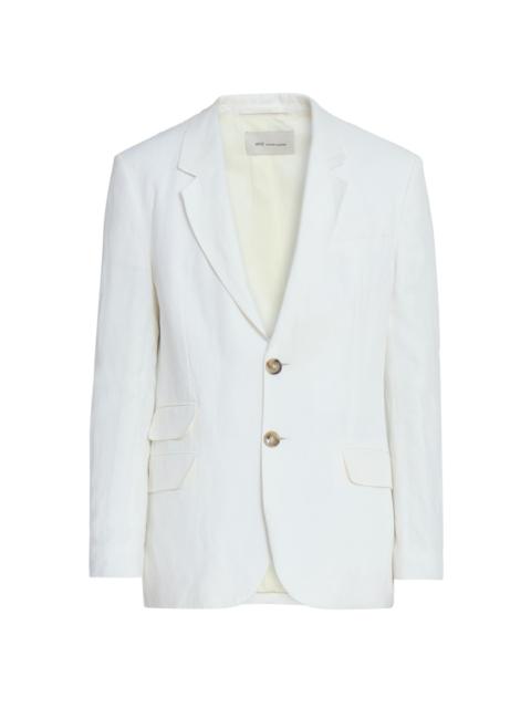 AMI Paris Men's Notch Lapel Linen-Blend Single-Breasted Blazer - Blanc Creme