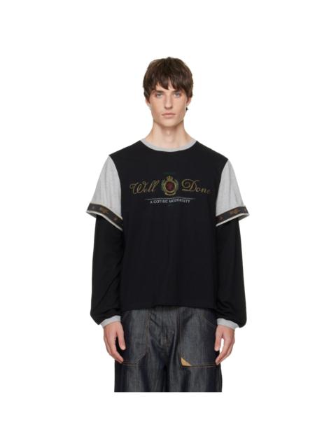 We11done Black Double-Sleeve Tape Long Sleeve T-shirt