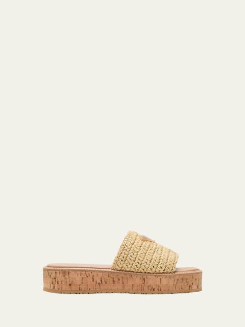 Prada Raffia Cork Flatform Slide Sandals