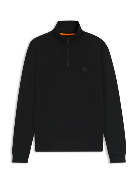 BOSS ZIP-NECK SWEATSHIRT IN COTTON TERRY WITH LOGO PATCH