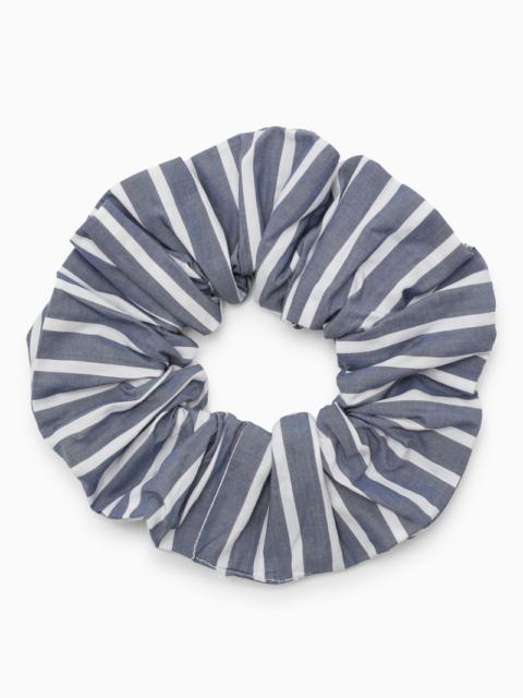 GANNI White/grey striped scrunchie with logo