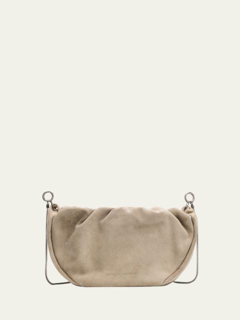 Brunello Cucinelli Hobo Brioche Bag in Grey/Sage Green Suede