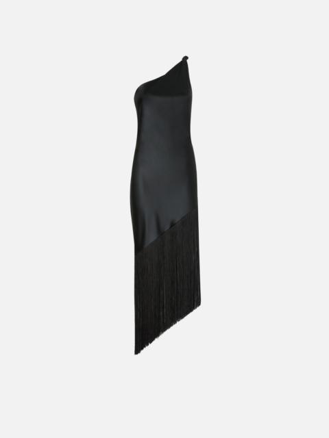 PINKO SATIN ONE-SHOULDER MINI DRESS WITH FRINGING