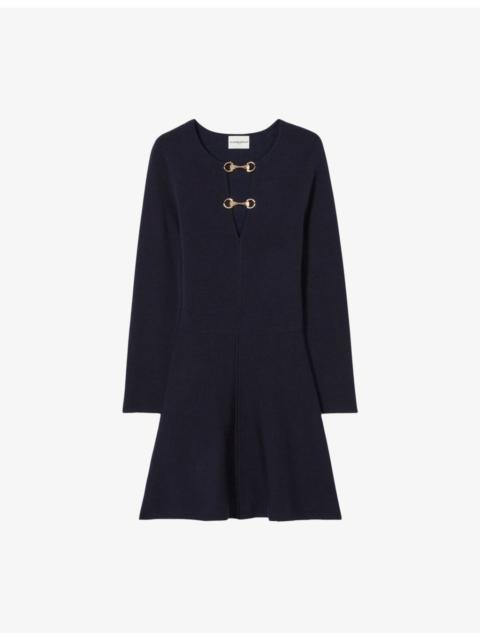 Claudie Pierlot V-Neck Long-Sleeve Stretch-Knit Mini Dress