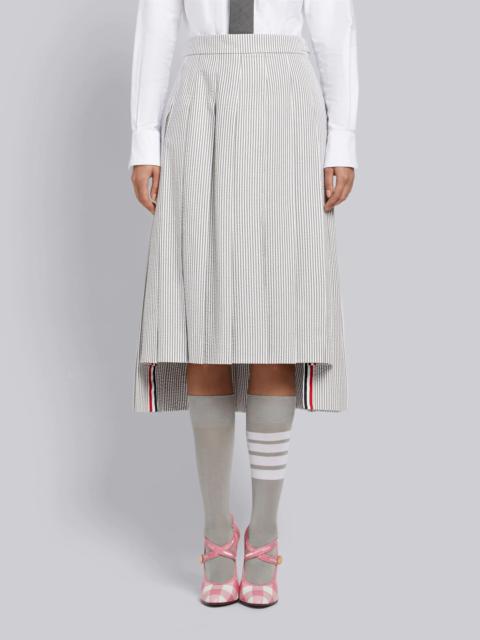 Medium Grey Seersucker Below-the-knee Pleated Skirt