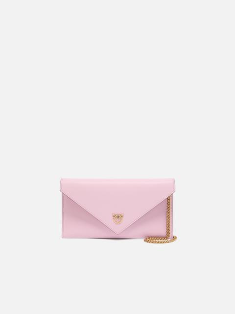 PINKO SMALL SMOOTH LEATHER ENVELOPE CLUTCH BAG WITH LOVE BIRDS LOGO