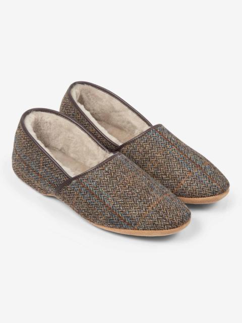 Derek Rose Men's Slippers Crawford 2 Harris Tweed Sheepskin Beige