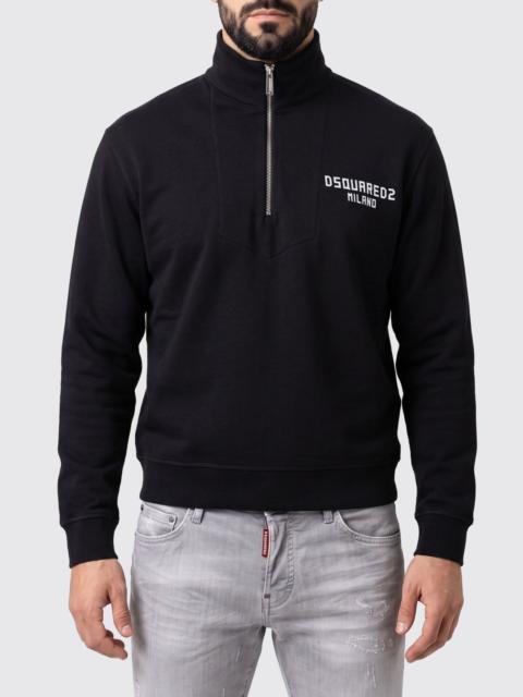 DSQUARED2 DSQUARED2 High Neck Cotton Zip Sweatshirt with Printed Logo