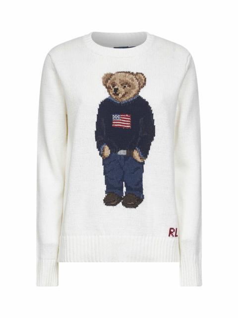 Polo Ralph Lauren White linen and cotton Polo Bear sweater