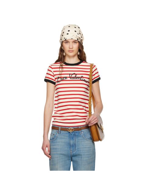Valentino Red & Off-White Striped Jersey Cotton T-shirt
