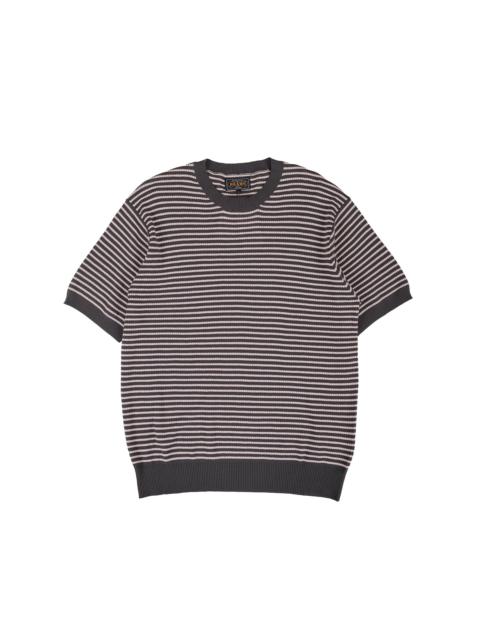 BEAMS PLUS Knit Tee Dot Pattern Jacquard Charcoal Grey