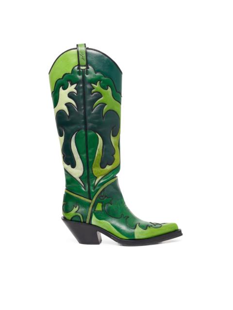 GABRIELA HEARST Hand Painted Capitana Cowboy Boot in Green Multi Leather