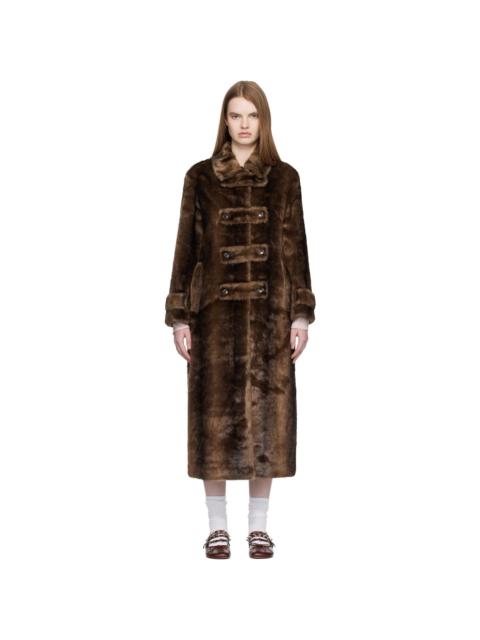OPEN YY Brown Tab Toggle Faux-Fur Coat