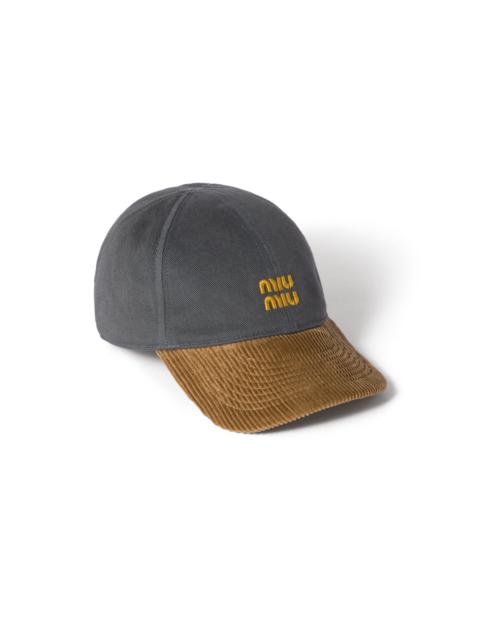 Miu Miu Denim and corduroy baseball cap