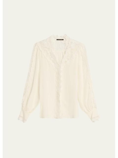 KOBI HALPERIN Miguel Embroidered Sheer-Inset Silk Blouse