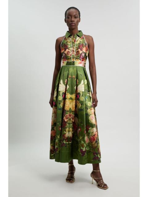 KAREN MILLEN Floral Twill Collared Maxi Dress