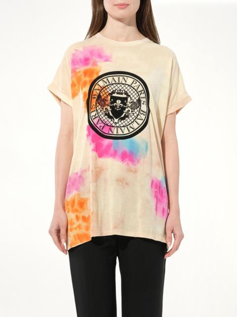 Balmain Tie-Dye Crest T-Shirt in Multicolor