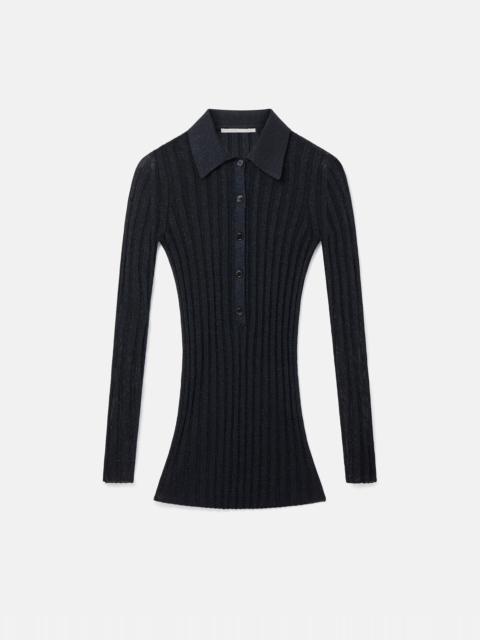 Lurex Rib Knit Polo Top