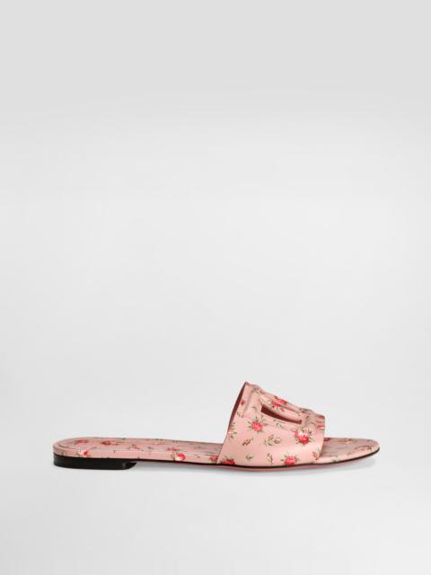 Dolce & Gabbana Calfskin flat slippers with little roses print