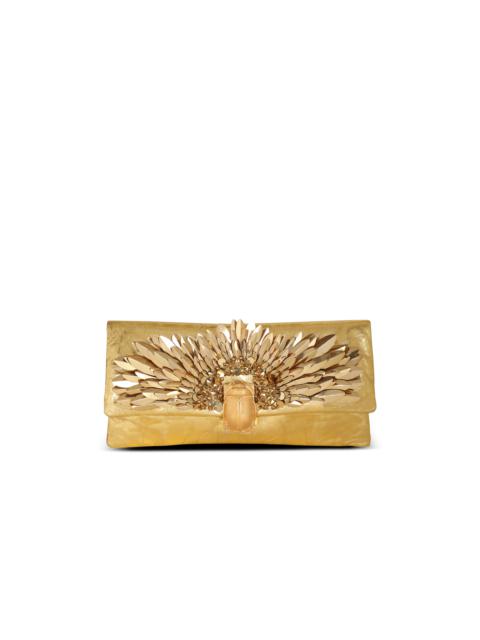 Balmain 1945 Soft clutch bag in smooth embroidered leather