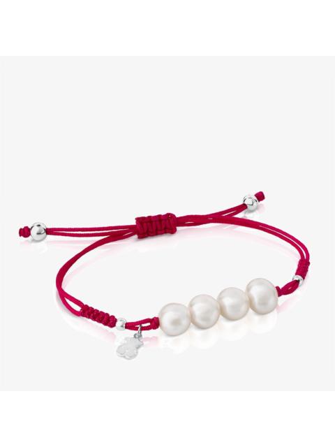 TOUS Silver pearl and fuchsia-colored nylon Bracelet Basics