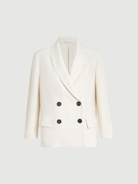 Brunello Cucinelli Viscose and linen fluid twill blazer with monili