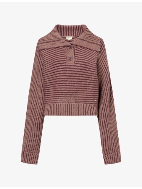 ADANOLA Logo-Plaque Ribbed Knit Henley Sweatshirt
