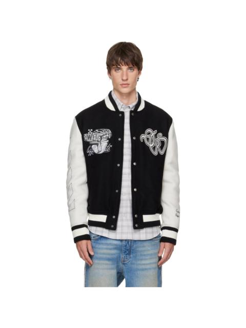 Off-White Black Wool Regular Collage Varsity Jacket