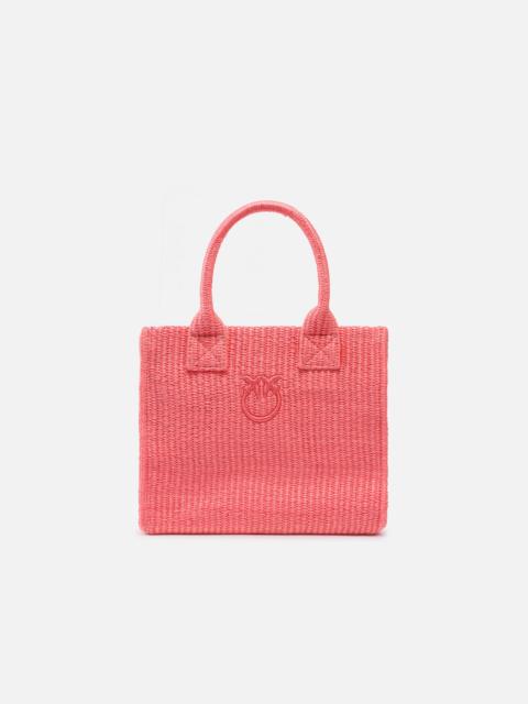 PINKO BEACH SMALL SHOPPING TOTE IN RAFFIA WITH LOVE BIRDS LOGO