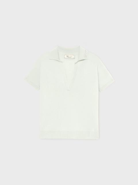 Blumarine CASHMERE POLO SHIRT WITH BLUMARINE RHINESTONE LOGO