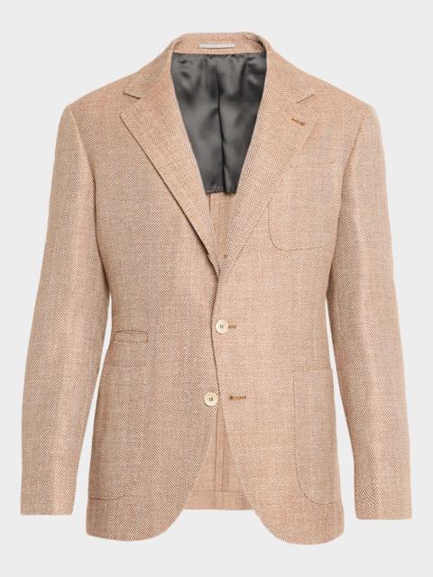 Brunello Cucinelli Men's Wool, Silk and Linen Herringbone Suit Jacket