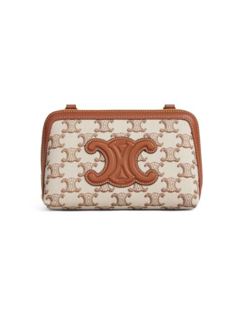 Clutch on chain cuir Triomphe in textile with Triomphe print and calfskin