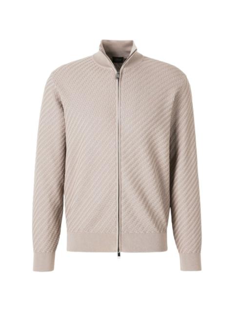 Brioni Trama braided zip-up knit cardigan