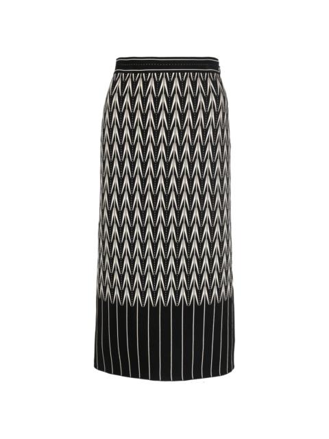 high-waisted patterned skirt