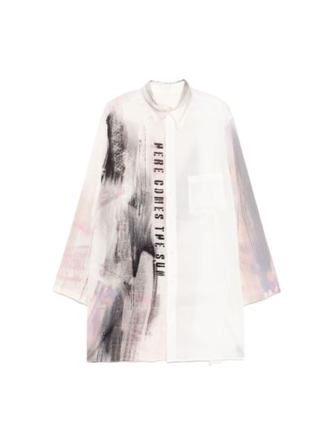 Yohji Yamamoto printed asymmetric-collar shirt