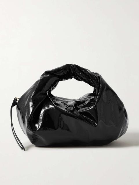 Gathered crinkled glossed-leather tote